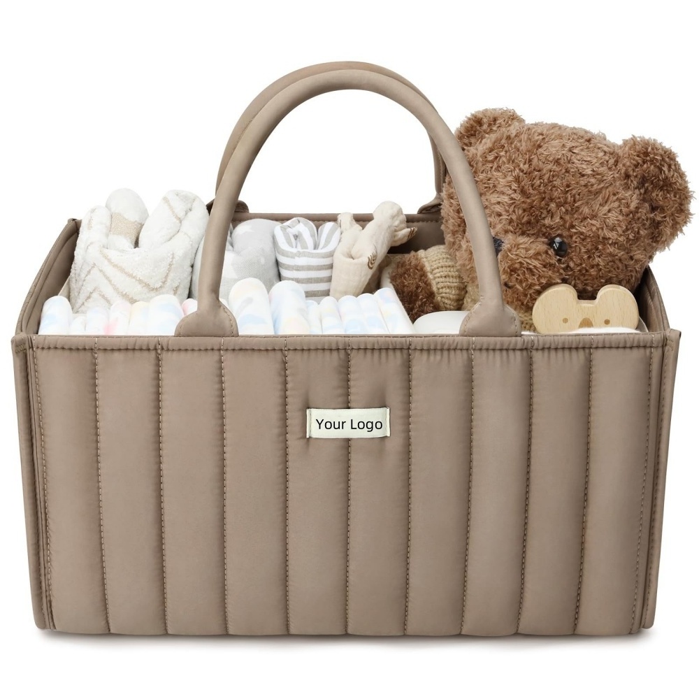 Mocha Brown Baby Diaper Caddy Fabric Storage Diaper Basket with handles Nursery Storage Caddy Organizer Bin