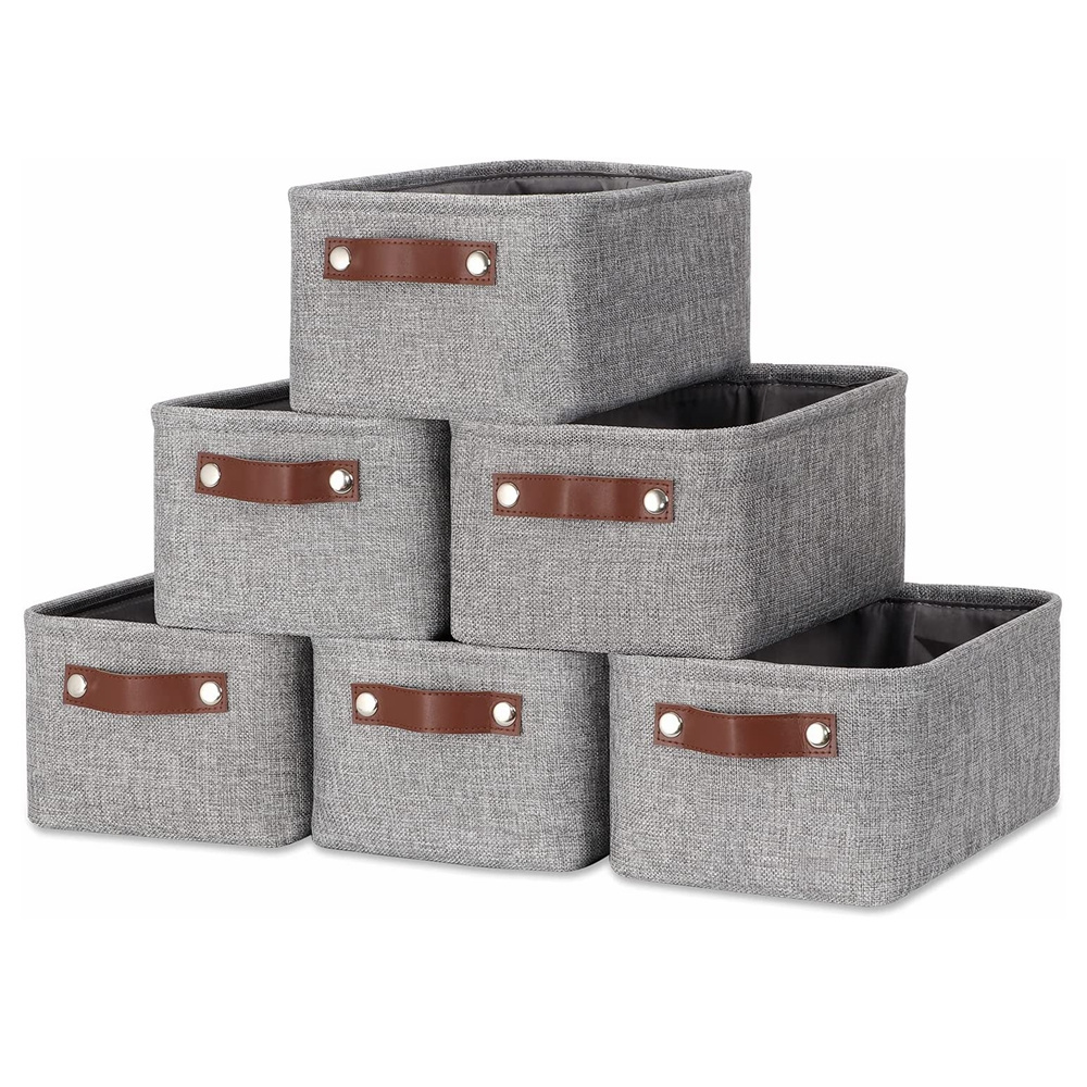 Closet Storage Cube with Cotton Rope Handles, organizers storage boxes, Rectangle, Gray, 6-Pack