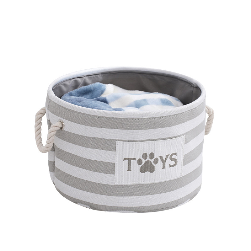 Cute Canvas Dog Toy Storage Basket Box with Handles Dog Blanket Container - Pet Toy and Accessory Storage Bin