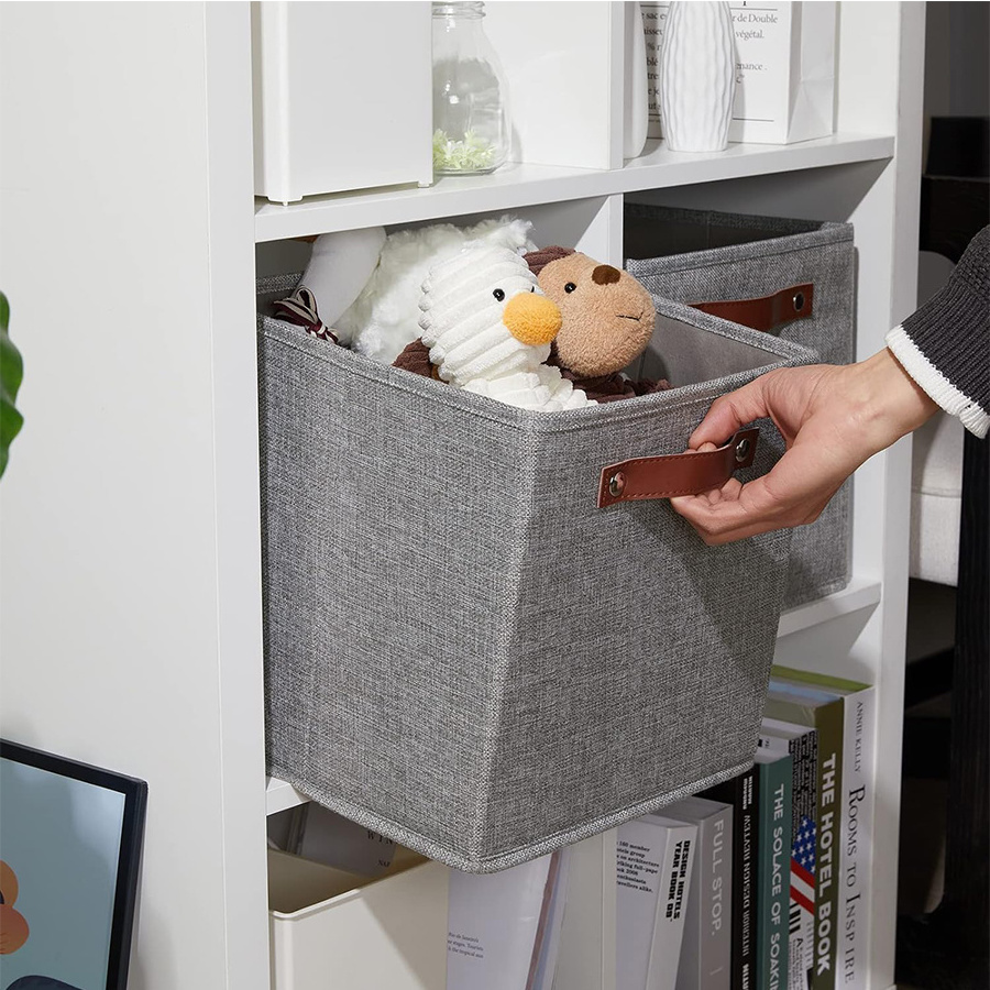 Grey Non Wovens Fabric foldable Book Organizer canvas Storage Cube Boxes Bin Toys Storage Cube Bin