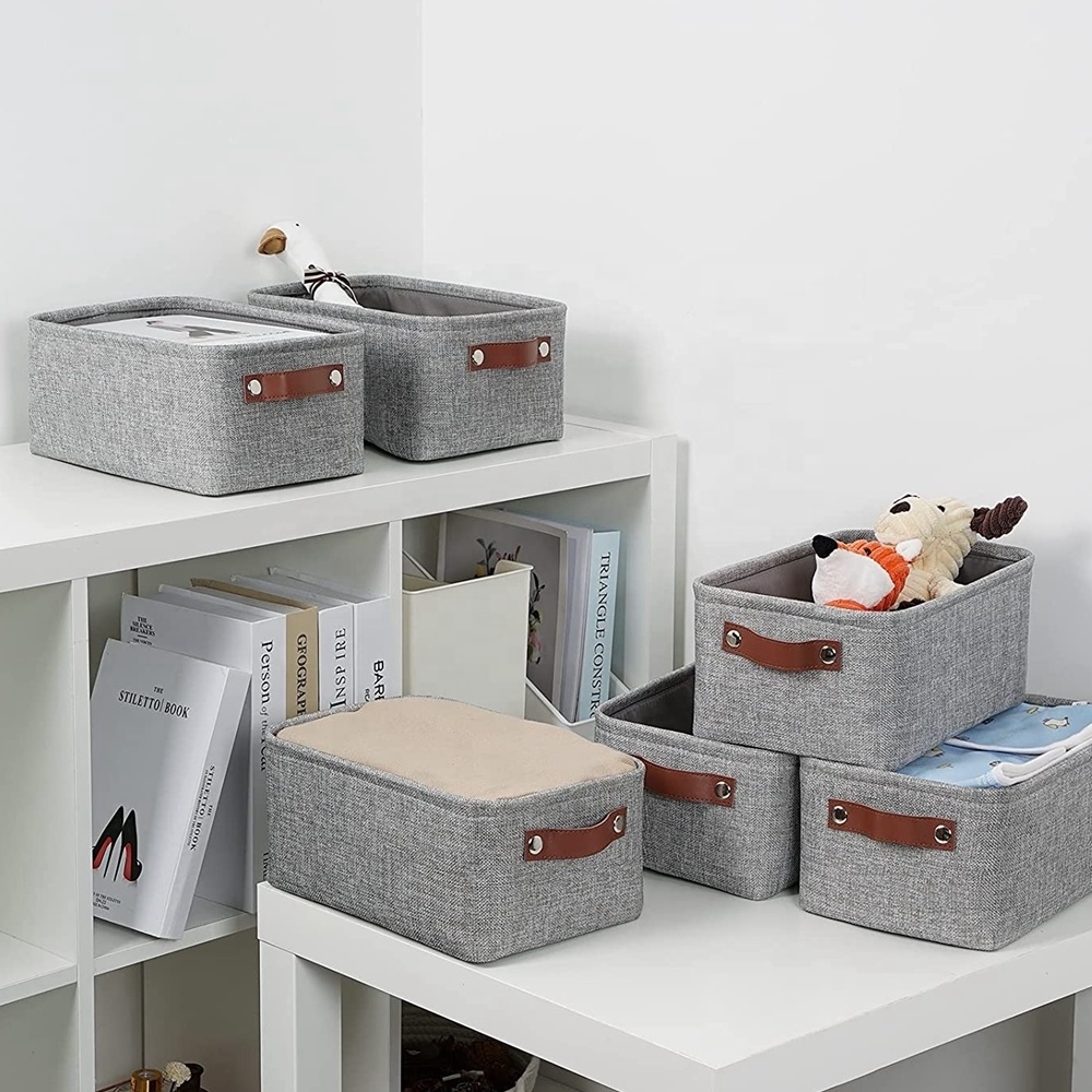 Closet Storage Cube with Cotton Rope Handles, organizers storage boxes, Rectangle, Gray, 6-Pack