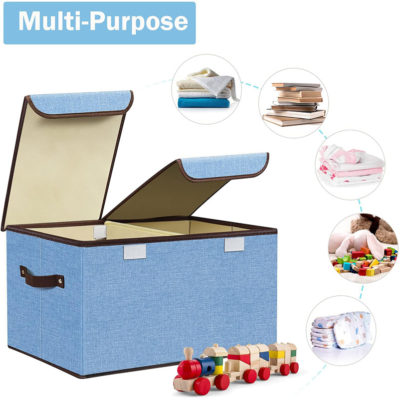 Collapsible linen fabric clothes hamper kids chest organizer Kids Toy storage Box cube bin with lids for Boys and Girls