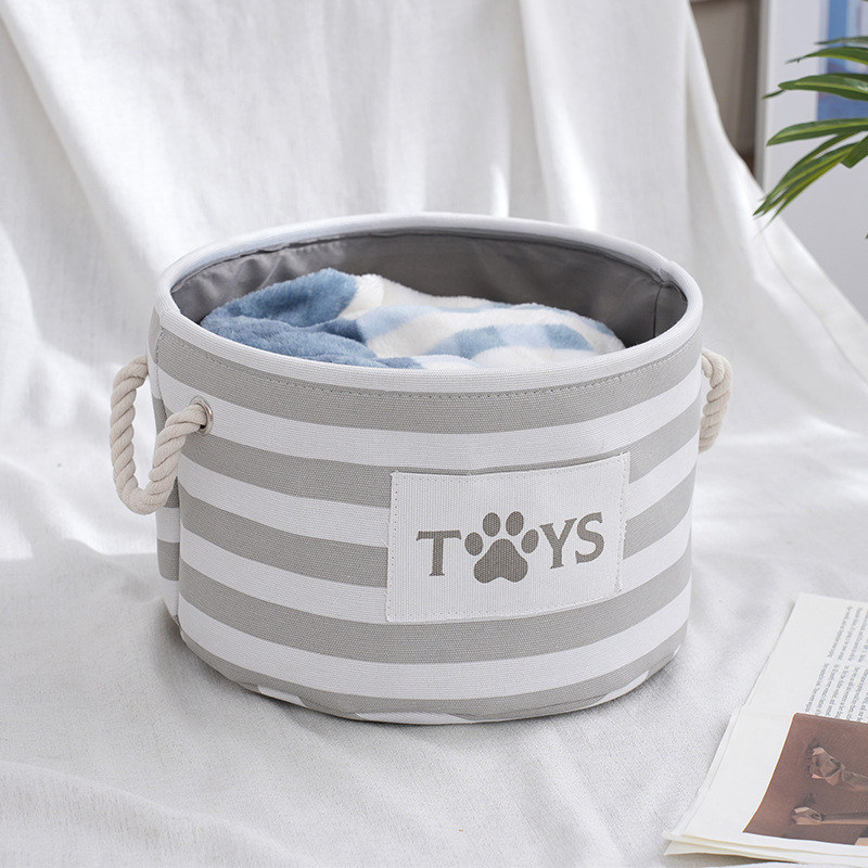 Cute Canvas Dog Toy Storage Basket Box with Handles Dog Blanket Container - Pet Toy and Accessory Storage Bin