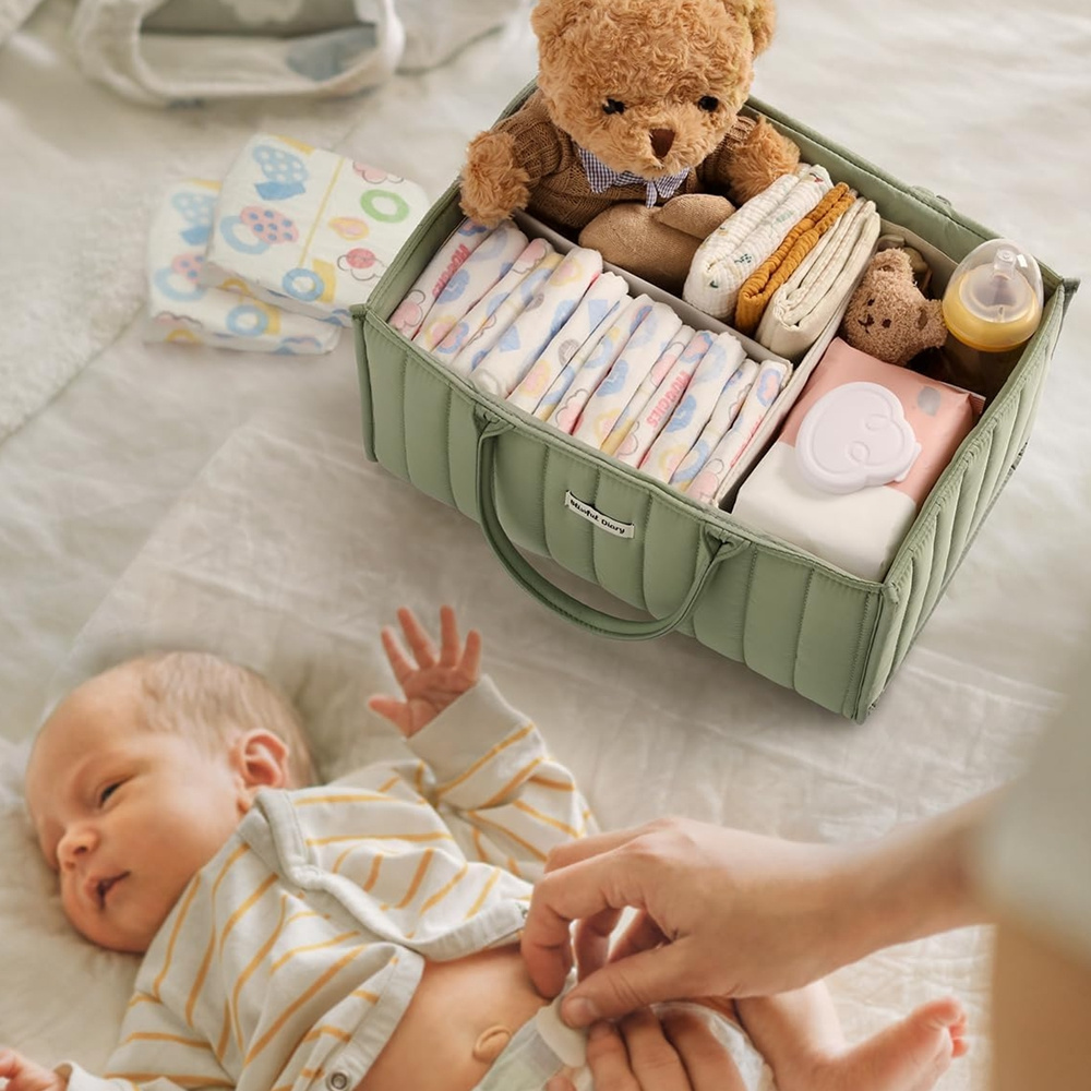 Sage Green Baby Diaper Caddy Organizer, Nursery Storage Basket for Diaper Station Gift for Baby Shower Newborn Essentials