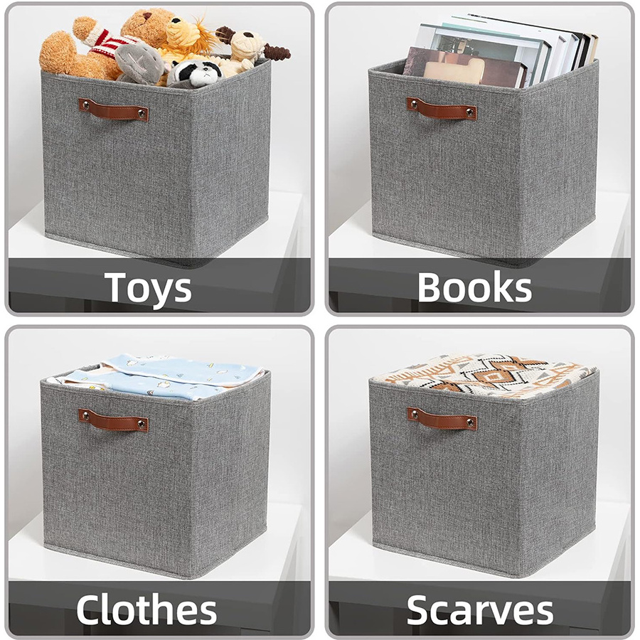 Grey Non Wovens Fabric foldable Book Organizer canvas Storage Cube Boxes Bin Toys Storage Cube Bin