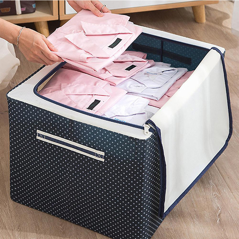 metal Frame Storage Box Oxford Folding Wardrobe clothes storage bin Fabric Foldable Stackable Container Organizer with handle