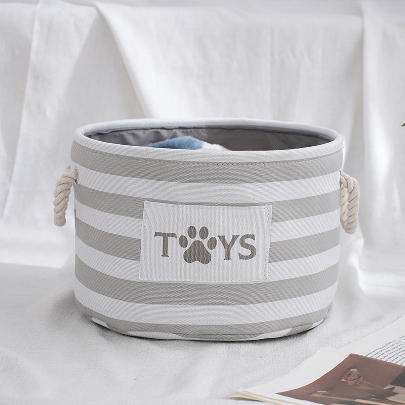 Cute Canvas Dog Toy Storage Basket Box with Handles Dog Blanket Container - Pet Toy and Accessory Storage Bin