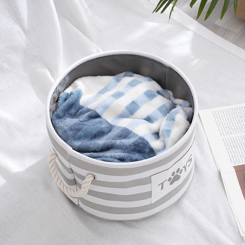 Cute Canvas Dog Toy Storage Basket Box with Handles Dog Blanket Container - Pet Toy and Accessory Storage Bin