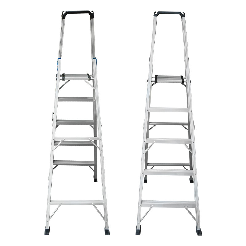 5 Steps Lightweight Aluminum Folding Step Ladder with Project Tray Handgrip Folding Step Stool with Anti-Slip Wide Pedal