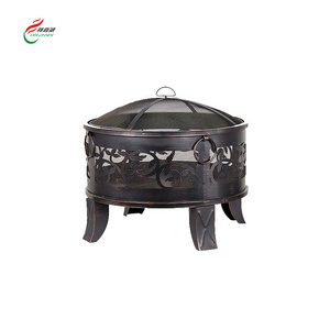 Outdoor Round Steel Fire Pits With Spark Screen Wood Fire Poker Metal Grate For Picnic Bonfire Garden