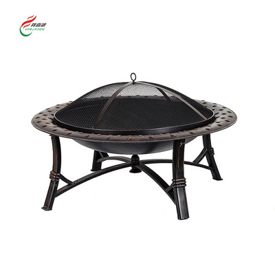 88.5x88.5xH53.5cm Outdoor Wood Burning Round Table Fire Pit With Spark Screen