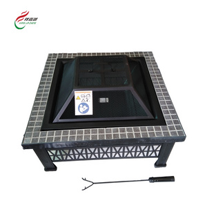 Large 3 In 1 Square Fire Place Bbq Grill Fire Pits Table With Screen