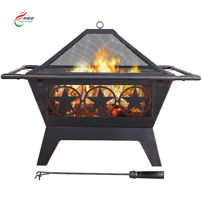 Round BBQ Garden Metal Fireplace Wood Fire Pit Outdoor Firepit Bowl with Mesh Cover