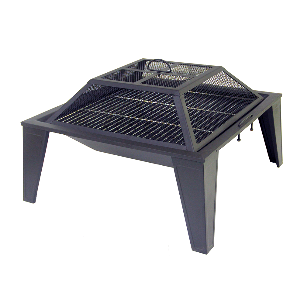 Square Outdoor Steel Garden Charcoal Fire Pit Bowl With Cooking Grate