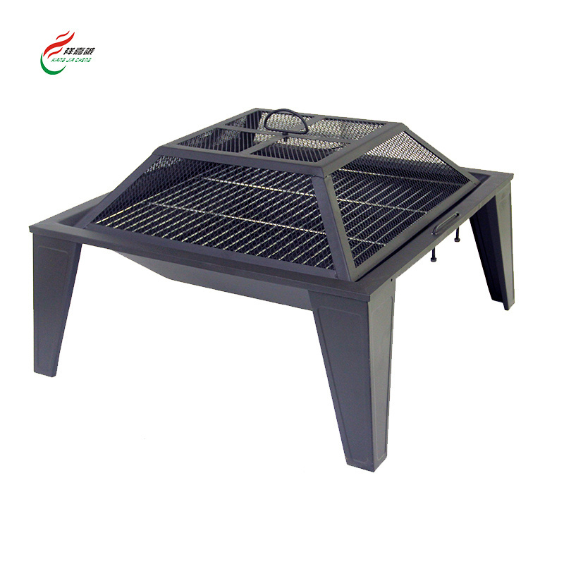 Square Outdoor Steel Garden Charcoal Fire Pit Bowl With Cooking Grate