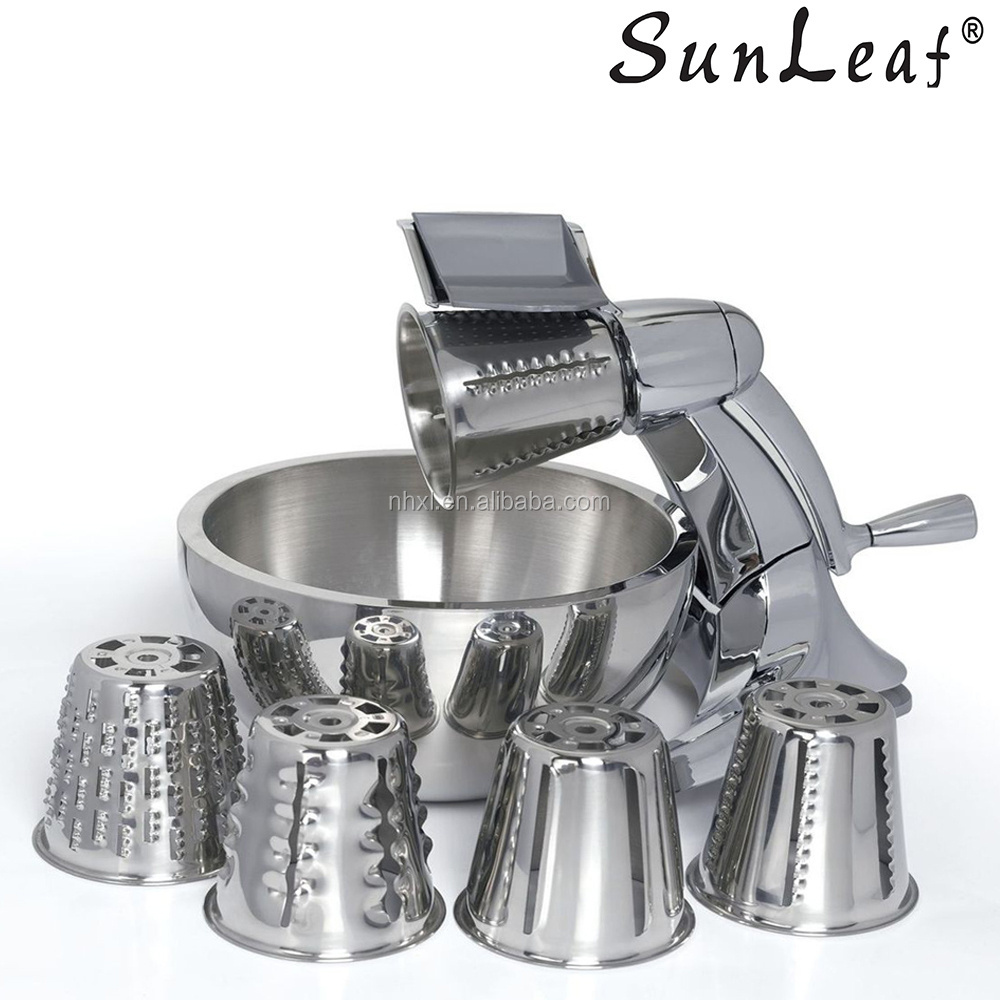 5 in 1 Round Veggie Chopper Fruit Cutter Cheese Shredder Rotary Drum Grater with 5 Stainless Steel Blades