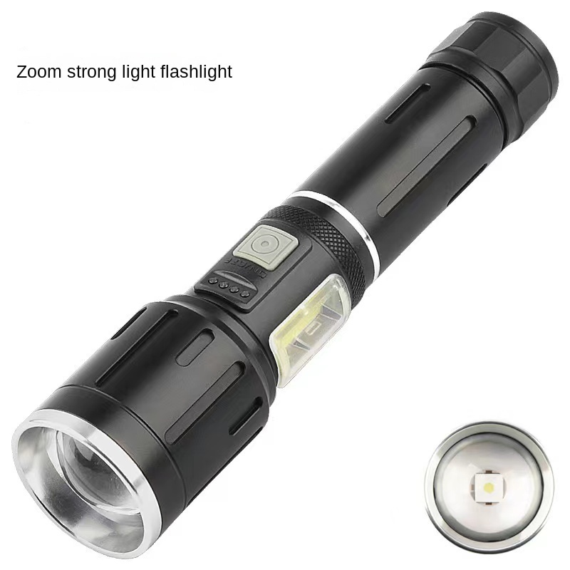 New white laser flashlight outdoor lighting telescopic zoom multi-functional COB side light flashlight