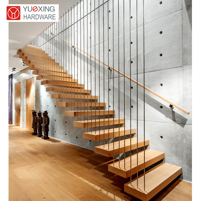 Modern Glass Step Floating Staircase High Quality Indoor Wood Tread Cantilever Stairs