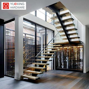 "Easy-to-Install Stringer Staircase with Minimalist Design and Anti-Slip Treads" wood marble glass steps straight stairs