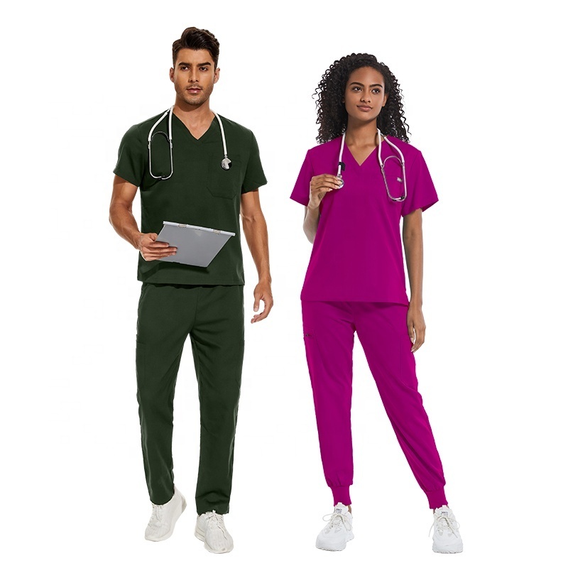 Male And Female Hospital Surgical Uniforms Sets Stretchy Scrub Long Straight Doctor Multi Colors High Quality Fabric Uniforms