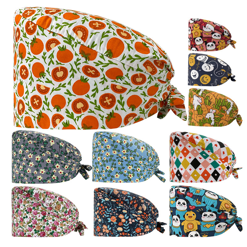 Nurse Accessories New Print Surgical Cap Medical Cap Veterinary Hospital Nurses Scrubs Hats Pet Veterinarian Pharmacy Work Cap