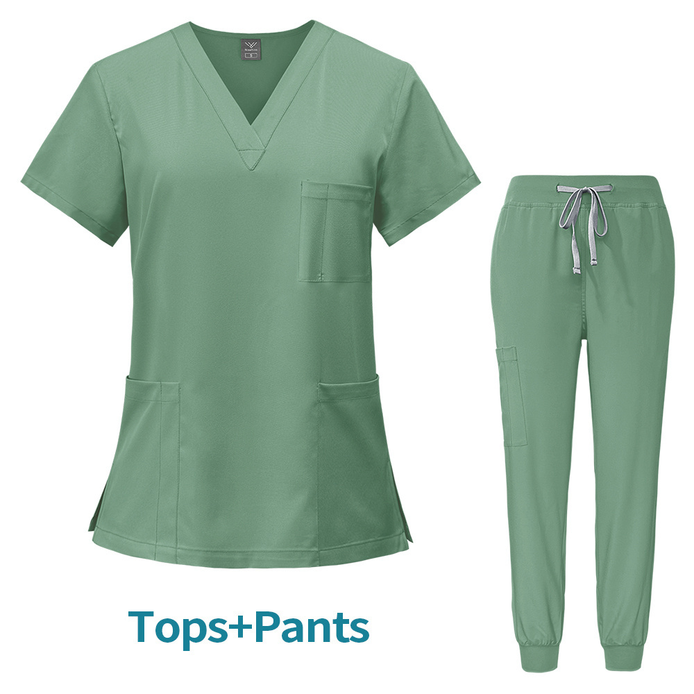 2024 Hospital Nursing Scrubs Top and Pants Uniforms Women Medical Joggers Scrubs Sets Custom New Design Women Short Sleeve Woven