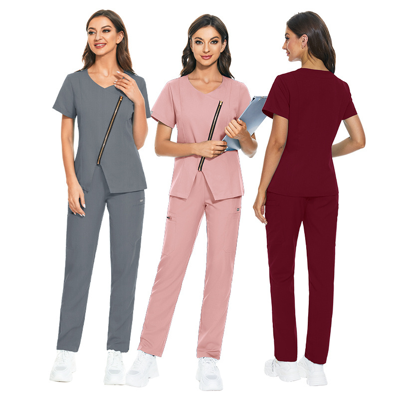 Custom Women Nursing Scrub Jogger Hospital Sets Zip Reusable Stretchy Beautician Scrubs Uniforms Nurse Uniform Medical Scrubs