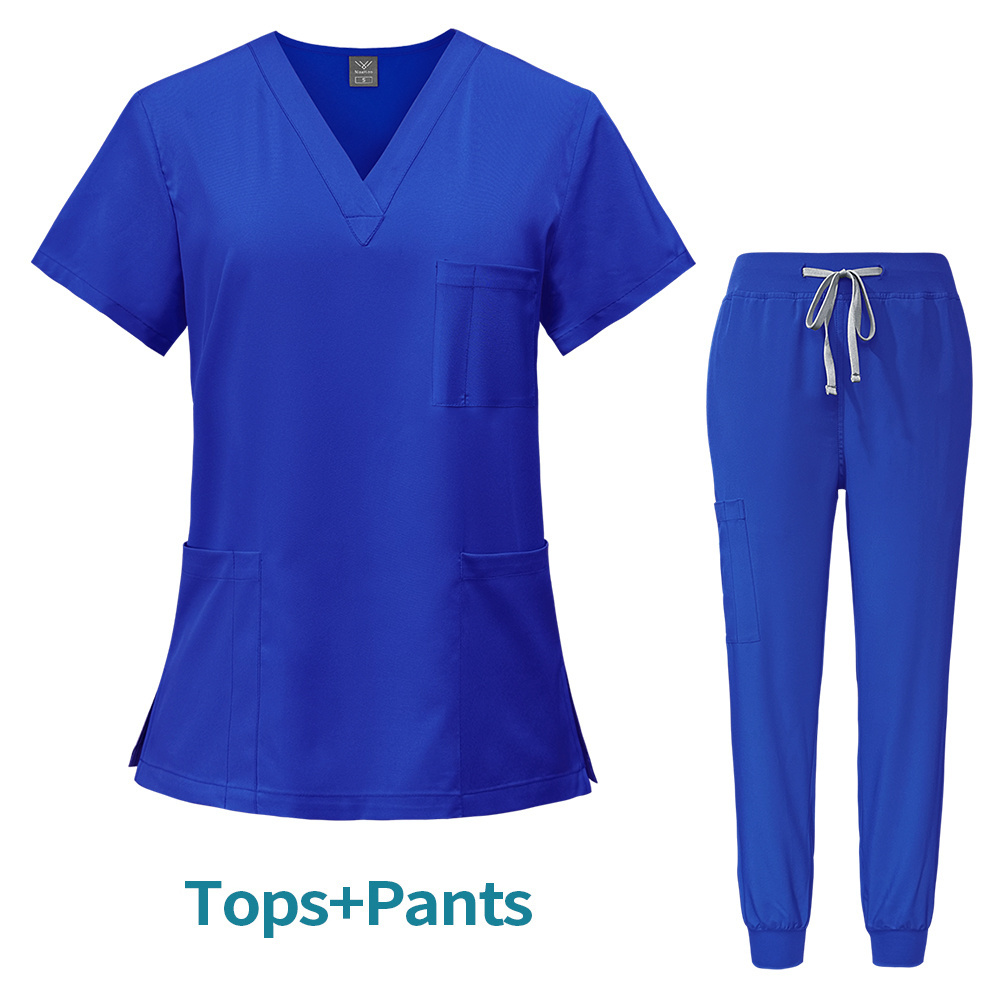 2024 Hospital Nursing Scrubs Top and Pants Uniforms Women Medical Joggers Scrubs Sets Custom New Design Women Short Sleeve Woven