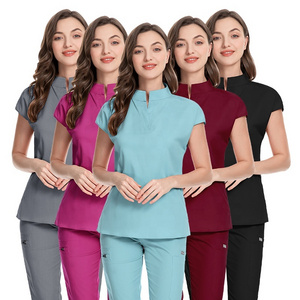 Top Quality Up-to Neck Scrub Uniforms Sets Nurse Surgical Uniform Sleeveless Nurse Scrubs Women Jogger Scrubs Sets