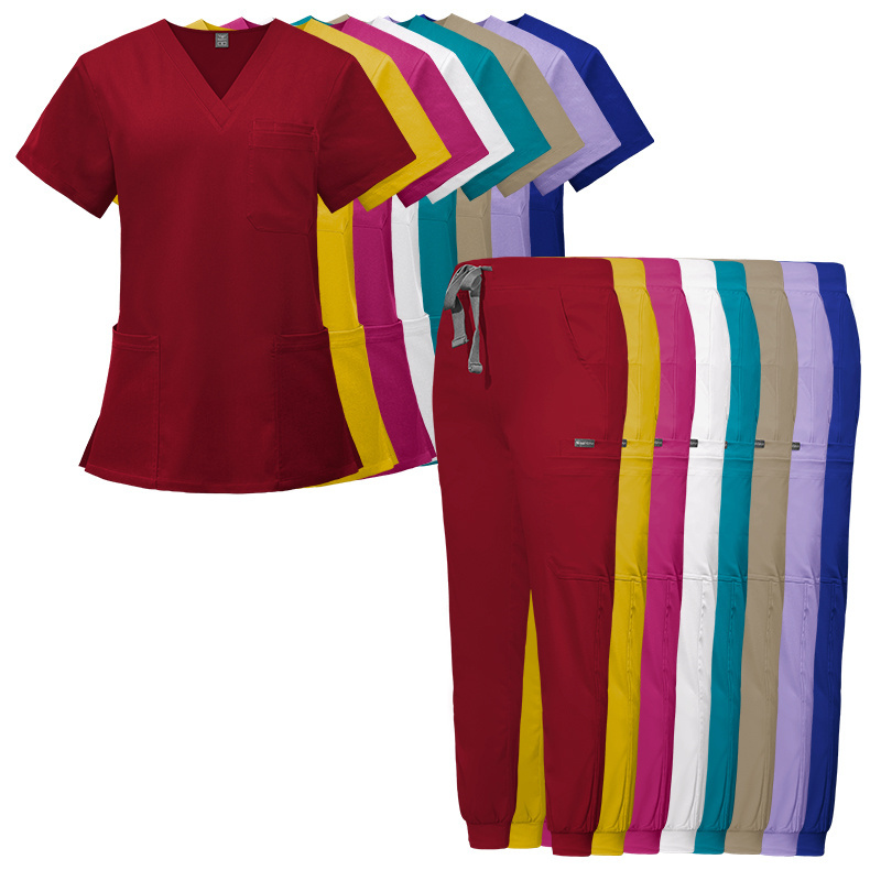 Custom Logo Nurse Sets Women Scrub Plus Size Elastic Yoga Waistband Women Scrub Uniforms Medical Scrubs Nurse Uniform