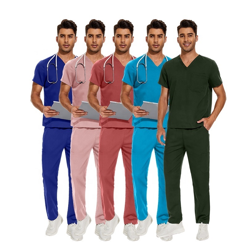 Male And Female Hospital Surgical Uniforms Sets Stretchy Scrub Long Straight Doctor Multi Colors High Quality Fabric Uniforms