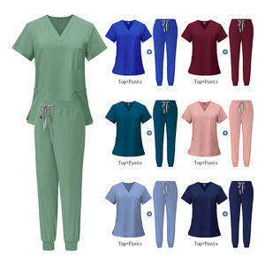 2024 Hospital Nursing Scrubs Top and Pants Uniforms Women Medical Joggers Scrubs Sets Custom New Design Women Short Sleeve Woven