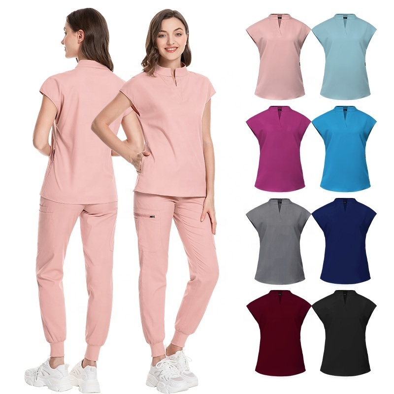 Top Quality Up-to Neck Scrub Uniforms Sets Nurse Surgical Uniform Sleeveless Nurse Scrubs Women Jogger Scrubs Sets