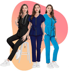 2024 Hot Selling Stylish Burgundy Navy Blue Medical Scrubs Quick-dry Womens Scrub Nursing Stretchy Hospital Uniforms