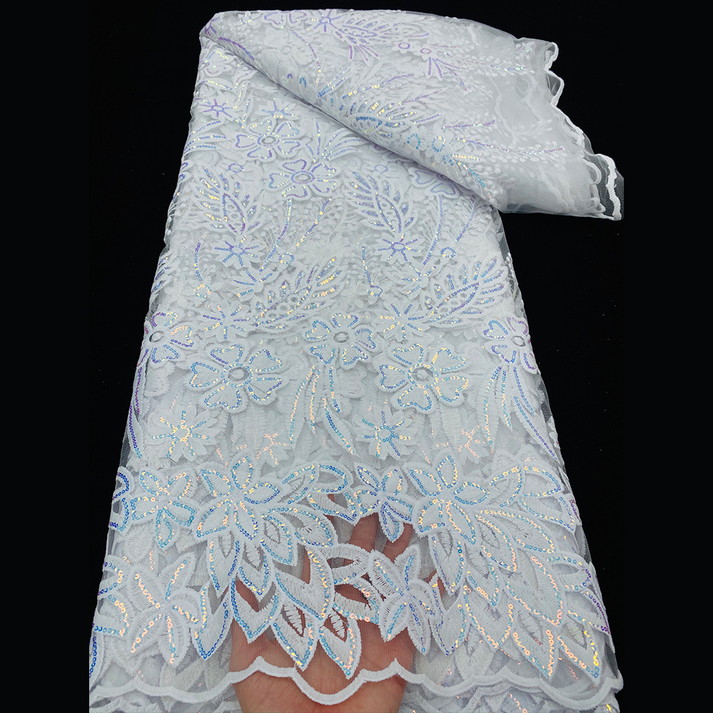 NI.AI Weeding Dress African Lace Fabric Tissue Cord Milk Silk Guipure Lace Glitter White Lace Fabric With Sequins