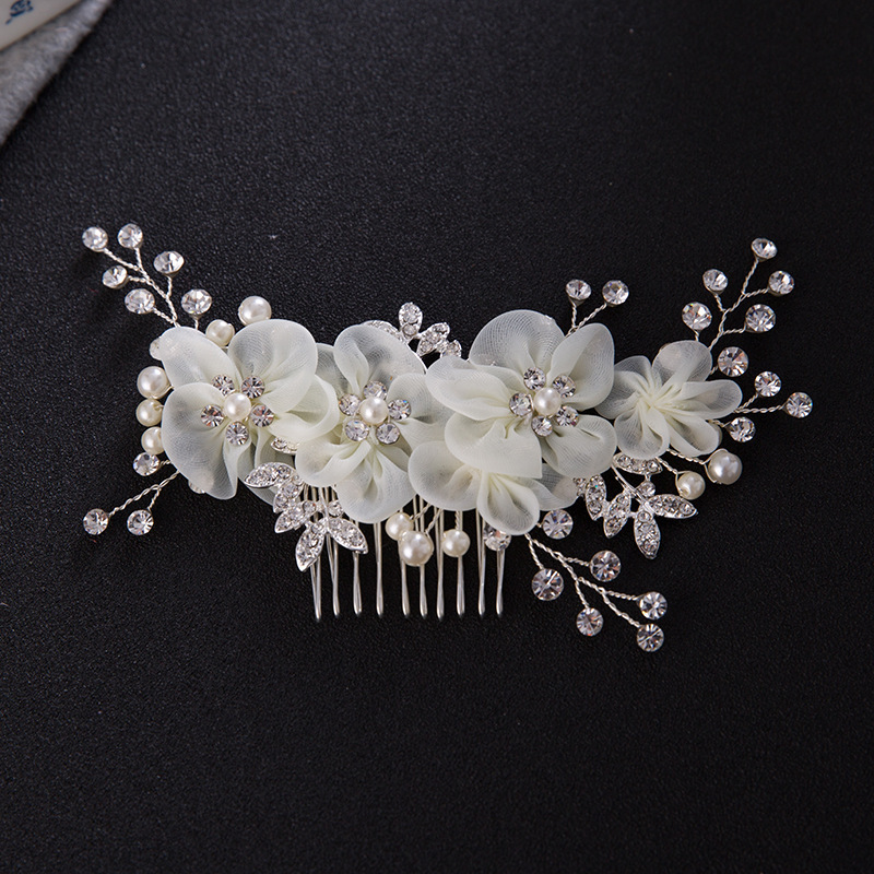 Women's Fashion Hair Stylist Jewelry Wedding Bridal Hair Clips Accessories White Flower Crystal Combs