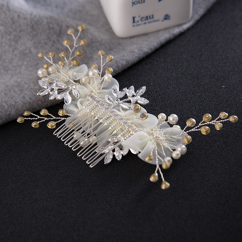 Women's Fashion Hair Stylist Jewelry Wedding Bridal Hair Clips Accessories White Flower Crystal Combs