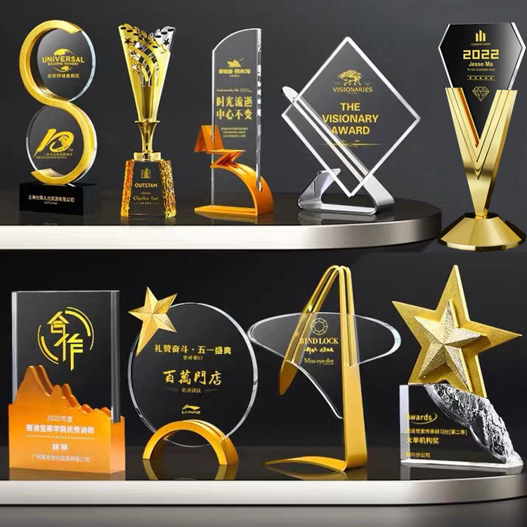 Attractive Clear Crystal With Metal Glass Trophy Acrylic Award Trophy Blank Metal And Glass Trophy