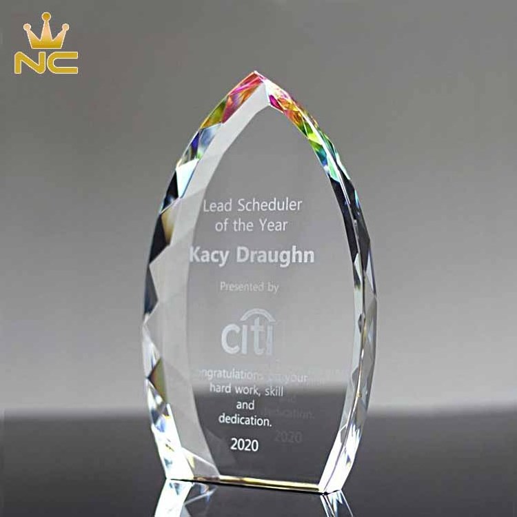 Customized Jeweled k9 Glass Plaques Flame Crystal Award With Rainbow Prism