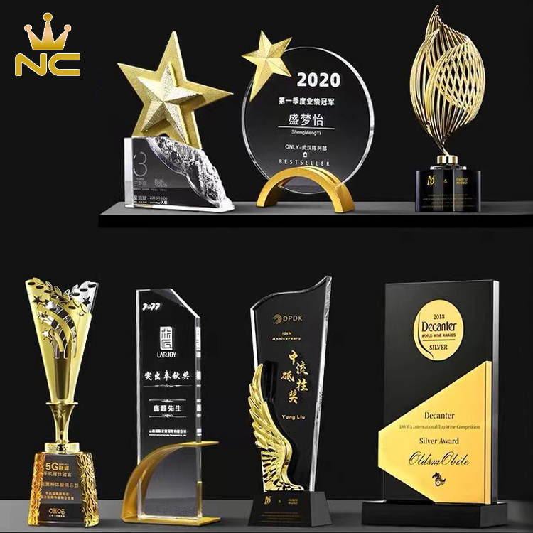 Attractive Clear Crystal With Metal Glass Trophy Acrylic Award Trophy Blank Metal And Glass Trophy