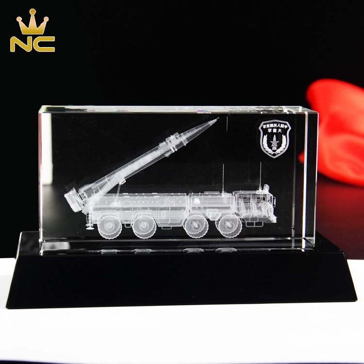 Missile Vehicle Design Clear Glass Cube 3D Laser Crystal Souvenir Gift For Army