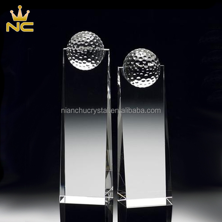 3D Laser Engraving Glass Block Glory Crystal Award Trophy With Golf Ball