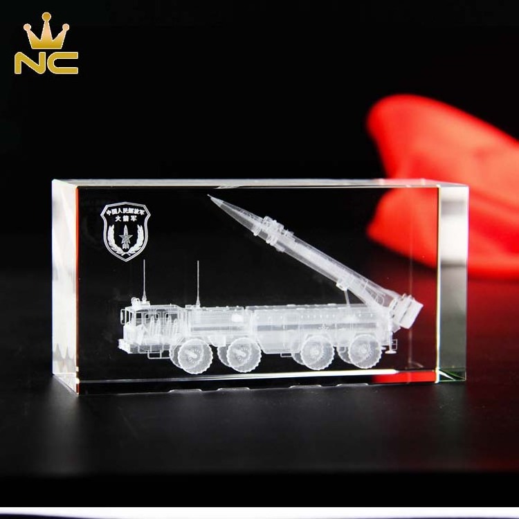 Missile Vehicle Design Clear Glass Cube 3D Laser Crystal Souvenir Gift For Army