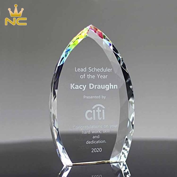 Customized Jeweled k9 Glass Plaques Flame Crystal Award With Rainbow Prism