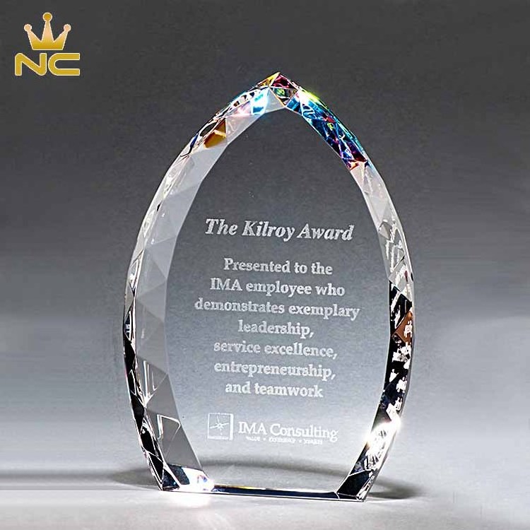 Customized Jeweled k9 Glass Plaques Flame Crystal Award With Rainbow Prism