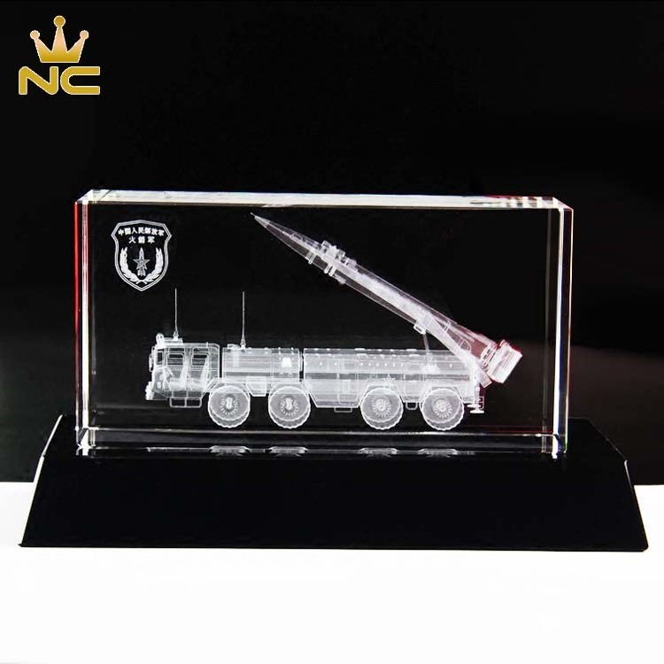 Missile Vehicle Design Clear Glass Cube 3D Laser Crystal Souvenir Gift For Army