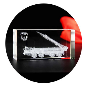 Missile Vehicle Design Clear Glass Cube 3D Laser Crystal Souvenir Gift For Army