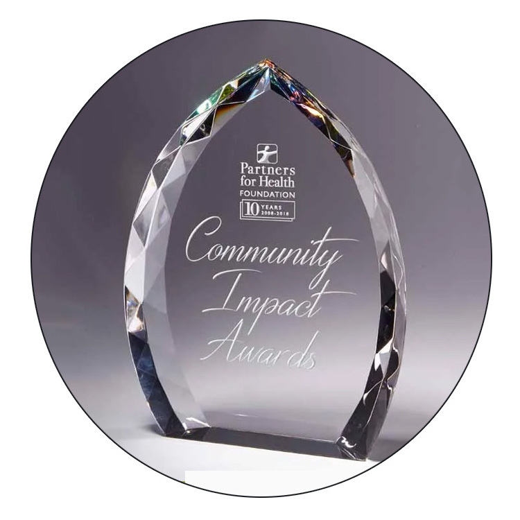 Customized Jeweled k9 Glass Plaques Flame Crystal Award With Rainbow Prism