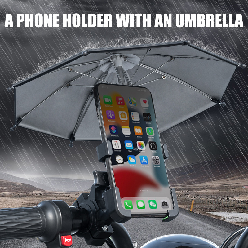 ABS Motorcycle Bike Phone Holder Mount with Waterproof Sun Shade Umbrella Cycling Phone Clamp for 4.7-7.2