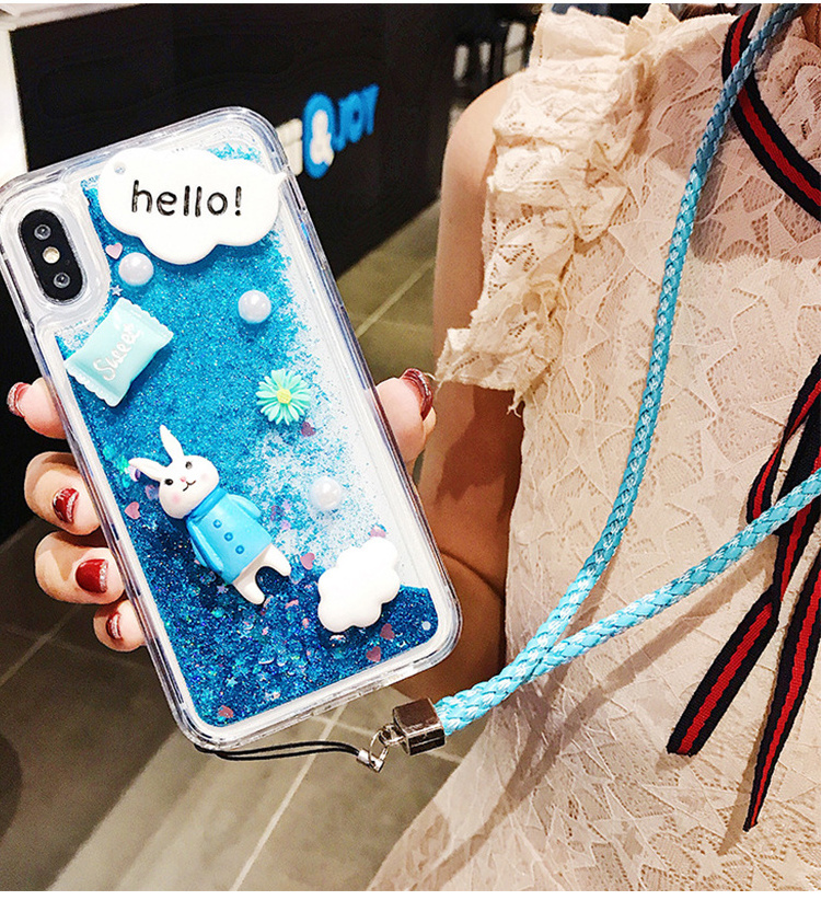 3D Cute Diamond Rabbit Case Bling Quicksand Sparkle Liquid Glitter Phone Shell Case for iPhone 14 Plus Pro Max 12  13